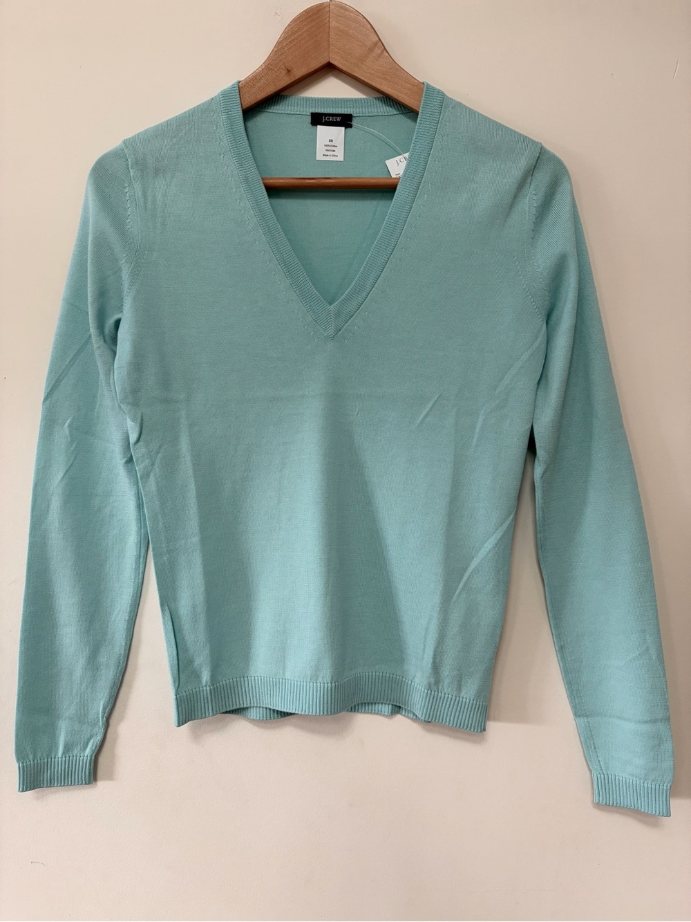 NWT J. Crew V-Neck Cotton Sweater in Aqua Mint